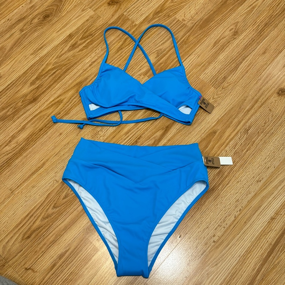 NWT ✨ Aqua Blue 2 piece swimwear set from PINK - Top size M / bottoms size L - Picture 1 of 11